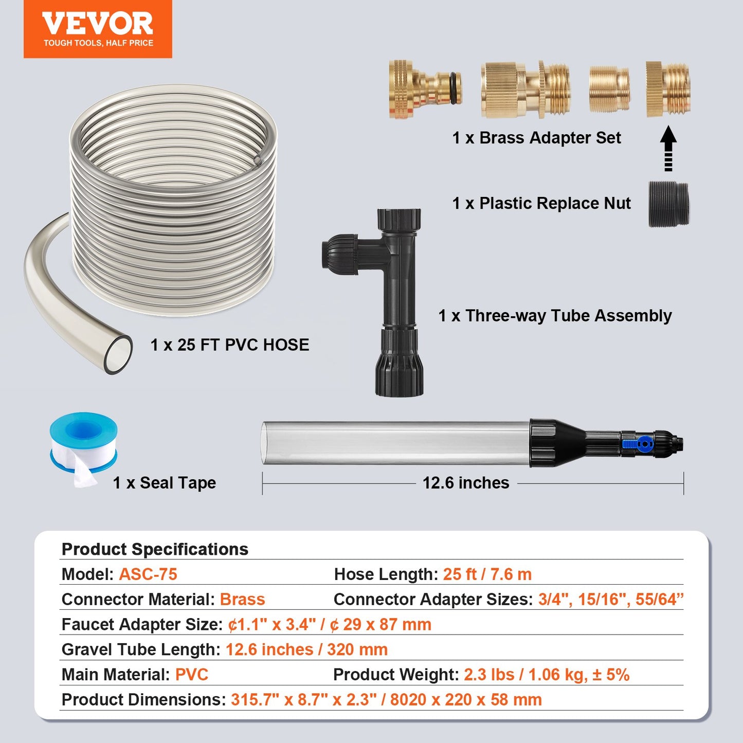 VEVOR Aquarium Vacuum Gravel Cleaner, 25 ft PVC Hose Fish Tank Vacuum Gravel Cleaner,