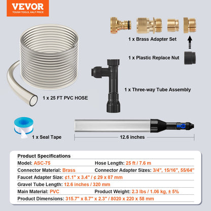 VEVOR Aquarium Vacuum Gravel Cleaner, 25 ft PVC Hose Fish Tank Vacuum Gravel Cleaner,