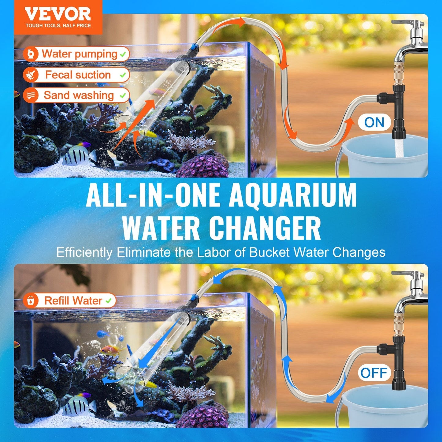 Aquarium Gravel Cleaner with 9.1m Hose and Brass Adapters for Easy Cleaning