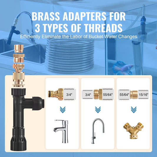 Aquarium Gravel Cleaner with 9.1m Hose and Brass Adapters for Easy Cleaning