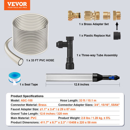 VEVOR Aquarium Vacuum Gravel Cleaner, 33 ft PVC Hose Fish Tank Vacuum Gravel Cleaner,