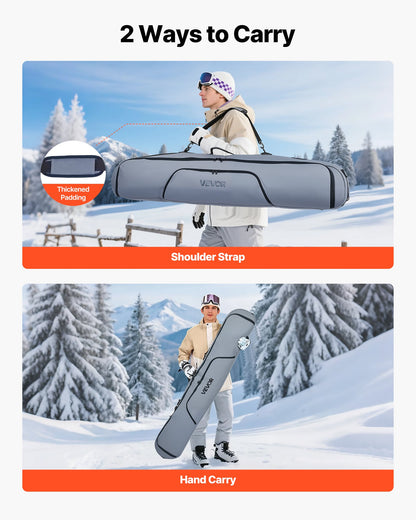 Snowboard Bag, Up to 65 in/165 cm, Padded Skis & Snowboards Bag for Air Travel, 600D Waterproof Oxford Fabric, with Adjustable Inner Straps, for Skis Poles Goggles Gloves Helmet Boots (Gray)