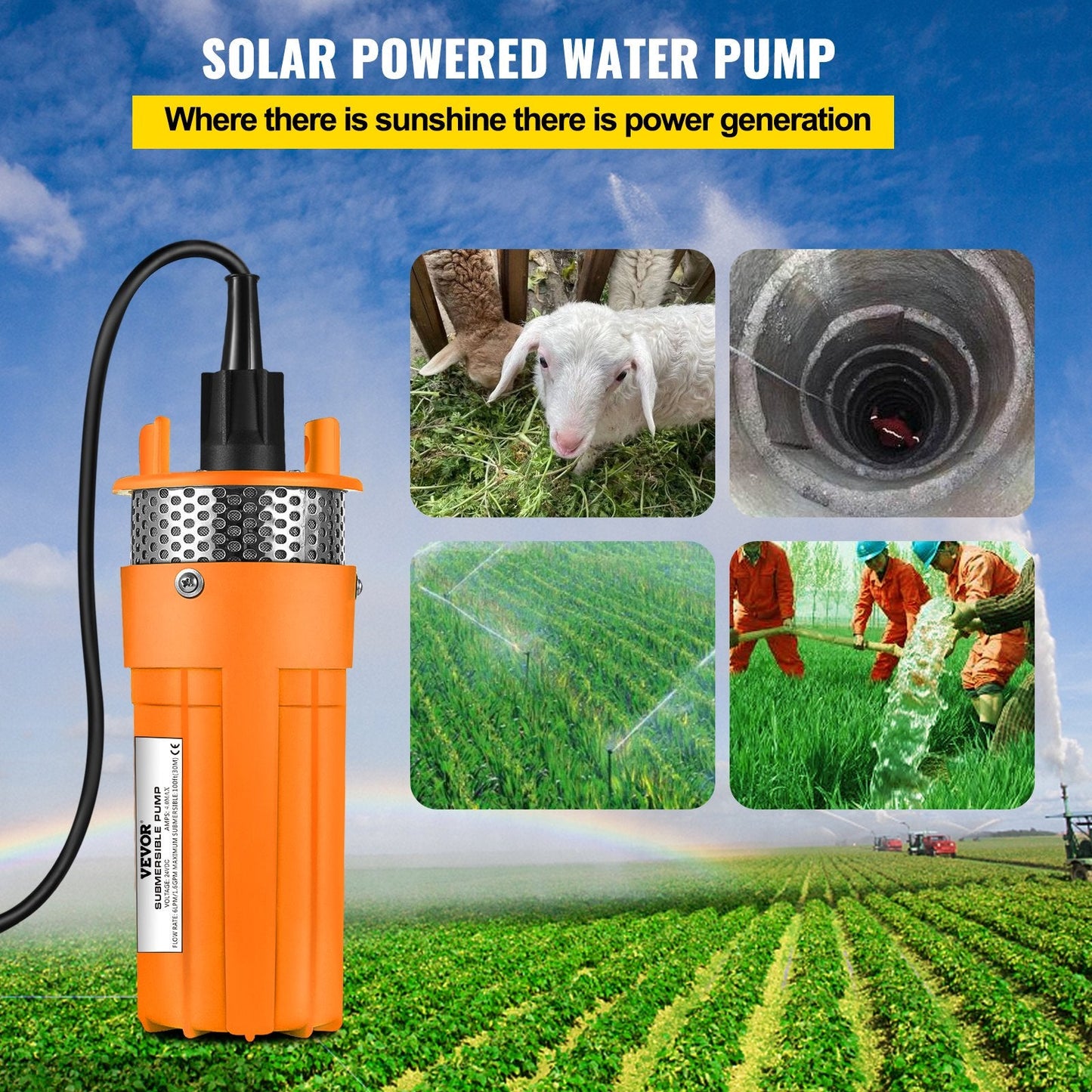24V DC Solar Submersible Pump for Deep Water Wells, 70m Max Head, 6L/min Flow