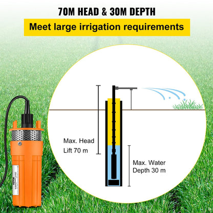 24V DC Solar Submersible Pump for Deep Water Wells, 70m Max Head, 6L/min Flow