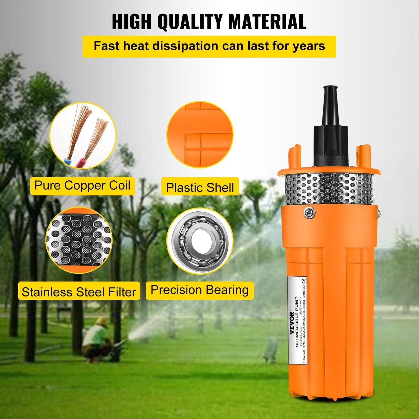 24V DC Solar Submersible Pump for Deep Water Wells, 70m Max Head, 6L/min Flow