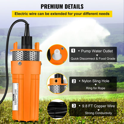 24V DC Solar Submersible Pump for Deep Water Wells, 70m Max Head, 6L/min Flow