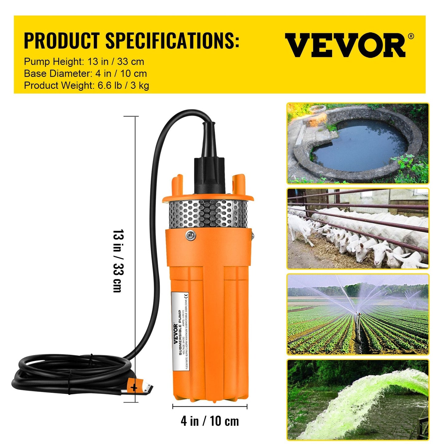 24V DC Solar Submersible Pump for Deep Water Wells, 70m Max Head, 6L/min Flow