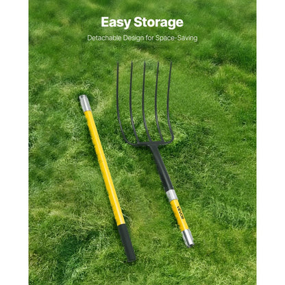 VEVOR 5 Tines Garden Fork Fiberglass Handle 57 in Spading Pitchfork Heavy Duty