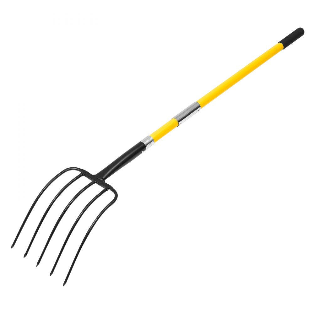 VEVOR 5 Tines Garden Fork Fiberglass Handle 57 in Spading Pitchfork Heavy Duty