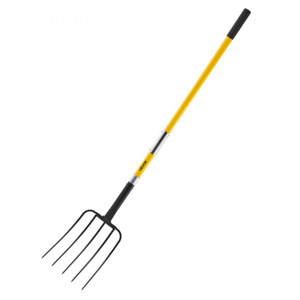 VEVOR 5 Tines Garden Fork Fiberglass Handle 57 in Spading Pitchfork Heavy Duty