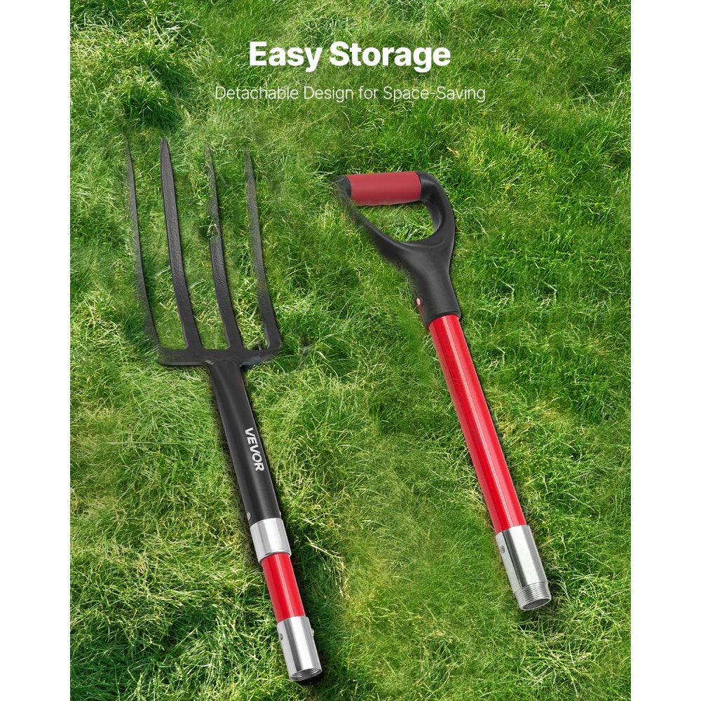 VEVOR 4 Tines Garden Fork Fiberglass Handle 45 in Spading Pitchfork Heavy Duty