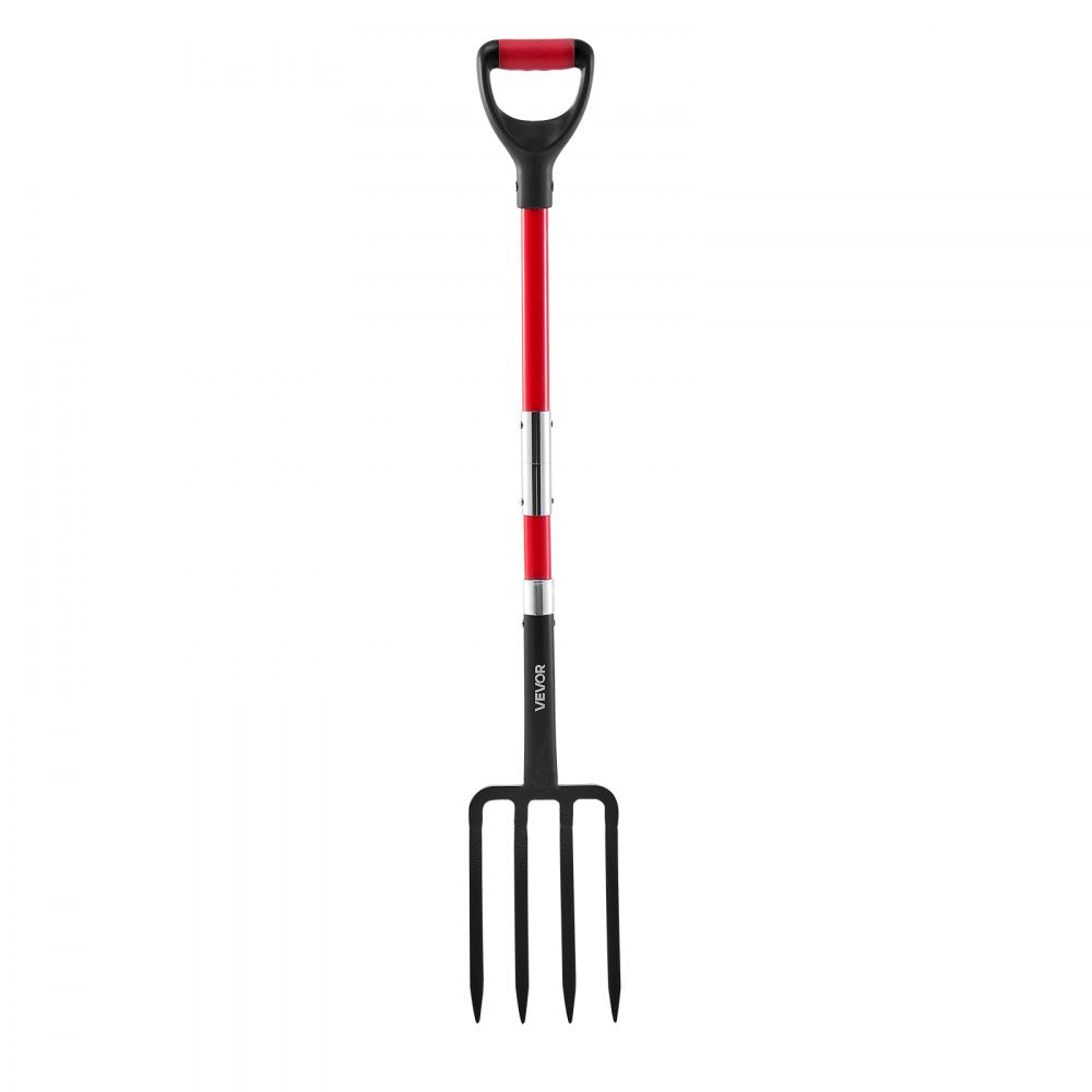 VEVOR 4 Tines Garden Fork Fiberglass Handle 45 in Spading Pitchfork Heavy Duty