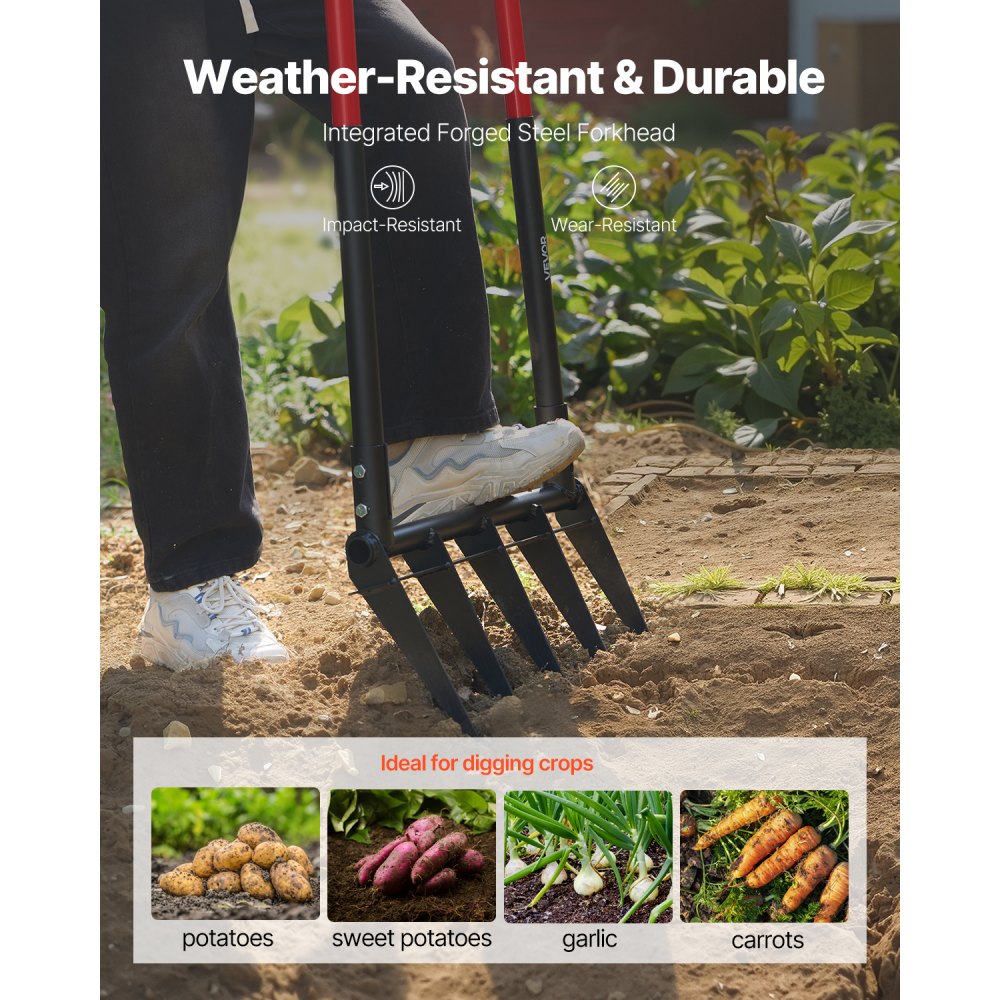 VEVOR 5 Tines Broad Fork Garden Tool U-Shaped Pitch Fork for Gardening Spading