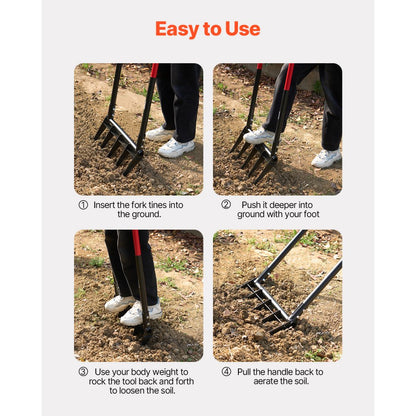 VEVOR 5 Tines Broad Fork Garden Tool U-Shaped Pitch Fork for Gardening Spading