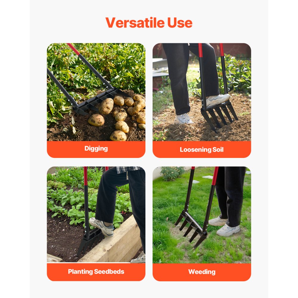 VEVOR 5 Tines Broad Fork Garden Tool U-Shaped Pitch Fork for Gardening Spading
