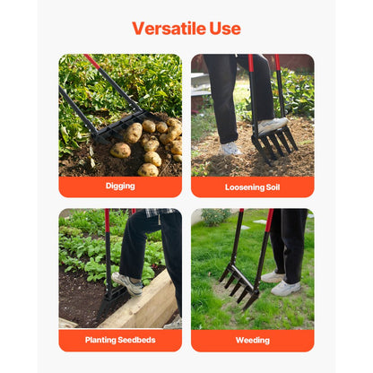 VEVOR 5 Tines Broad Fork Garden Tool U-Shaped Pitch Fork for Gardening Spading