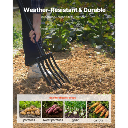 VEVOR 5 Tines Garden Fork Metal Handle 41 in Spading Pitchfork Y Grip Heavy Duty