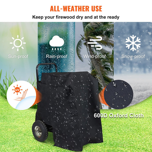 Heavy-Duty Firewood Cart with Wheels, 100 kg Capacity, Includes Tarp and Rope