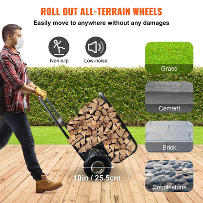 Heavy-Duty Firewood Cart with Wheels, 100 kg Capacity, Includes Tarp and Rope