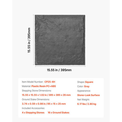 Decorative Stepping Stones 4Pcs 39.5x39.5 cm Lawn Walkway Pavers Grey