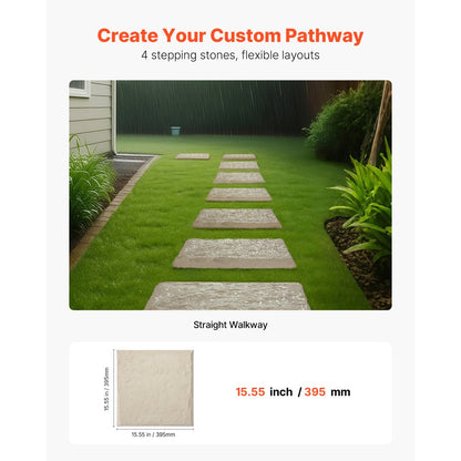 VEVOR Decorative Stepping Stones 4Pcs 39.5x39.5 cm Lawn Walkway Pavers Beige