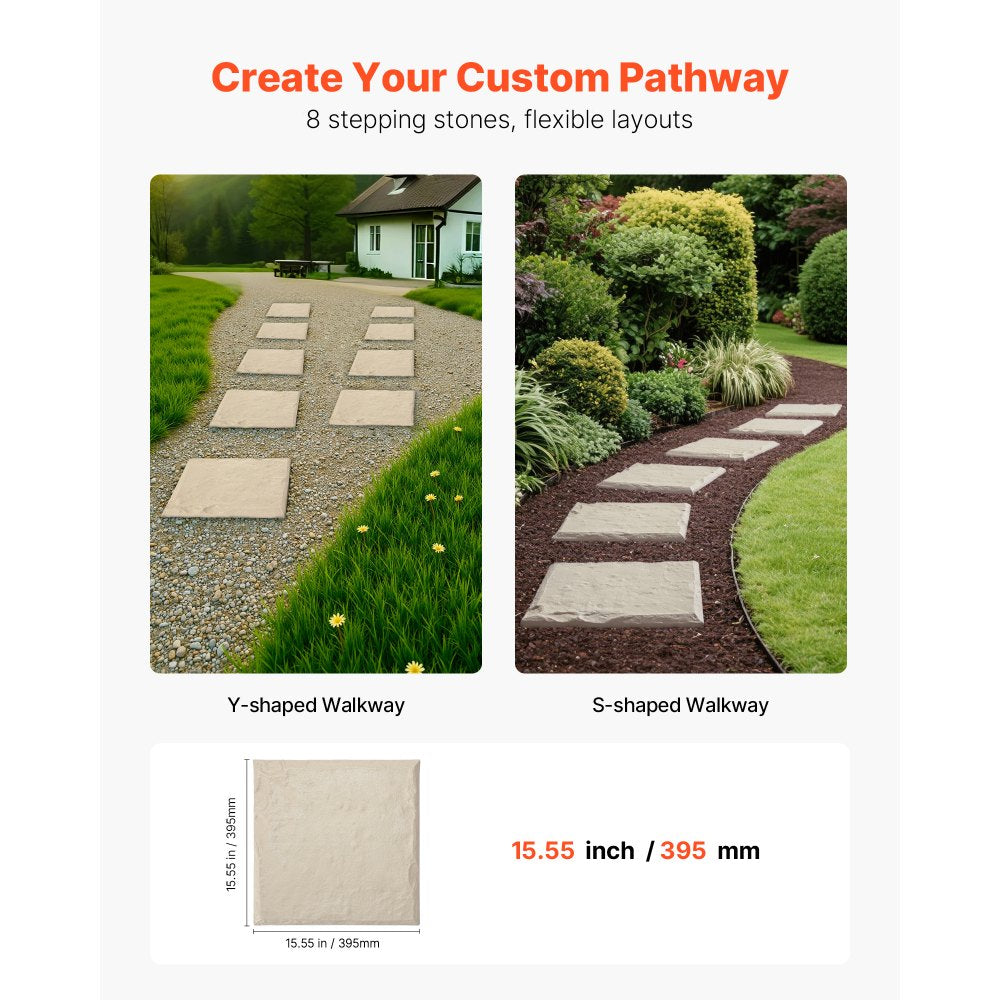 VEVOR Decorative Stepping Stones 8Pcs 39.5x39.5 cm Lawn Walkway Pavers Beige