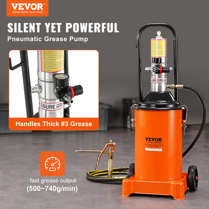12L Pneumatic Grease Pump with 3.88m Hose and Wheels, 50:1 Pressure Ratio