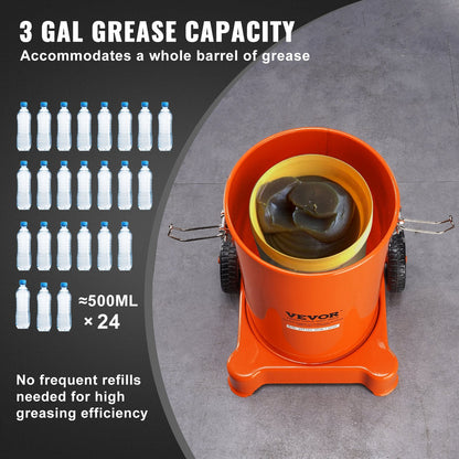12L Pneumatic Grease Pump with 3.88m Hose and Wheels, 50:1 Pressure Ratio