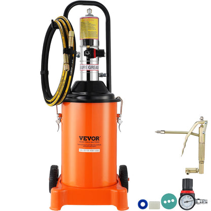 12L Pneumatic Grease Pump with 3.88m Hose and Wheels, 50:1 Pressure Ratio
