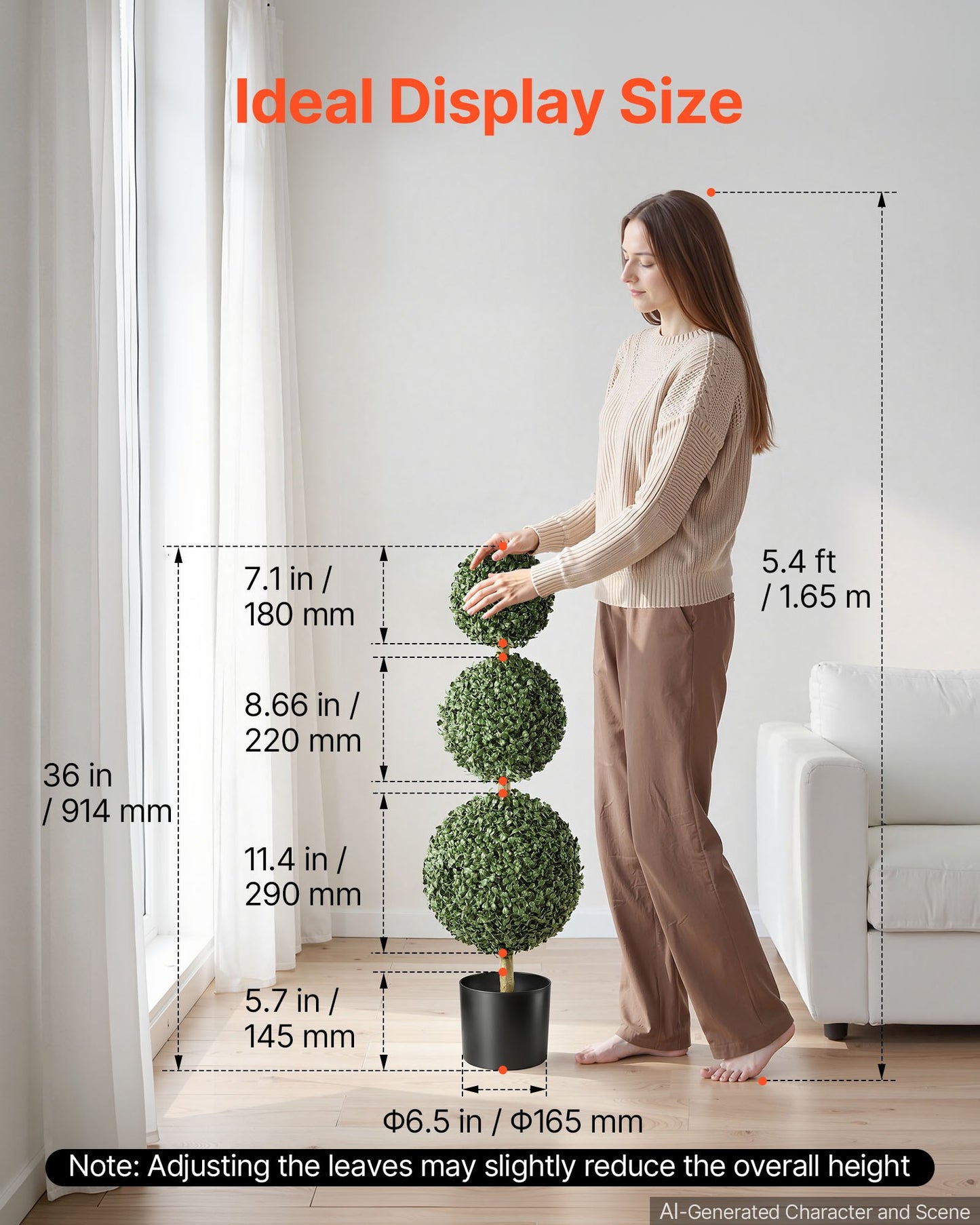 Artificial Boxwood Topiary Triple Ball 914 mm Set of 2 Greenery Decor, Premium PE Fake Trees, Year-Round Indoor & Outdoor Faux Green Plant for Front Door, Entryway, Porch, Balcony, Patio, Garden