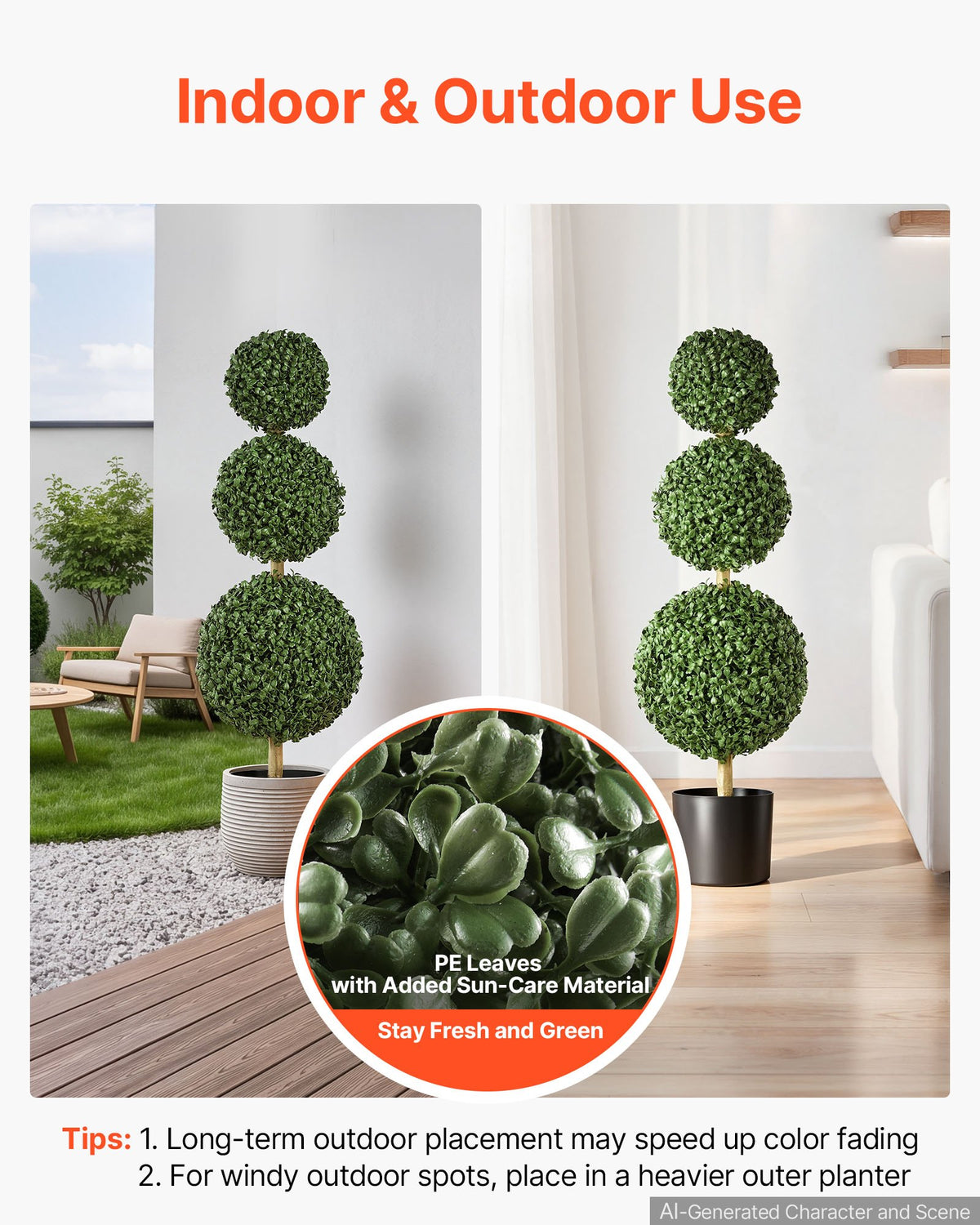 Artificial Boxwood Topiary Triple Ball 914 mm Set of 2 Greenery Decor, Premium PE Fake Trees, Year-Round Indoor & Outdoor Faux Green Plant for Front Door, Entryway, Porch, Balcony, Patio, Garden