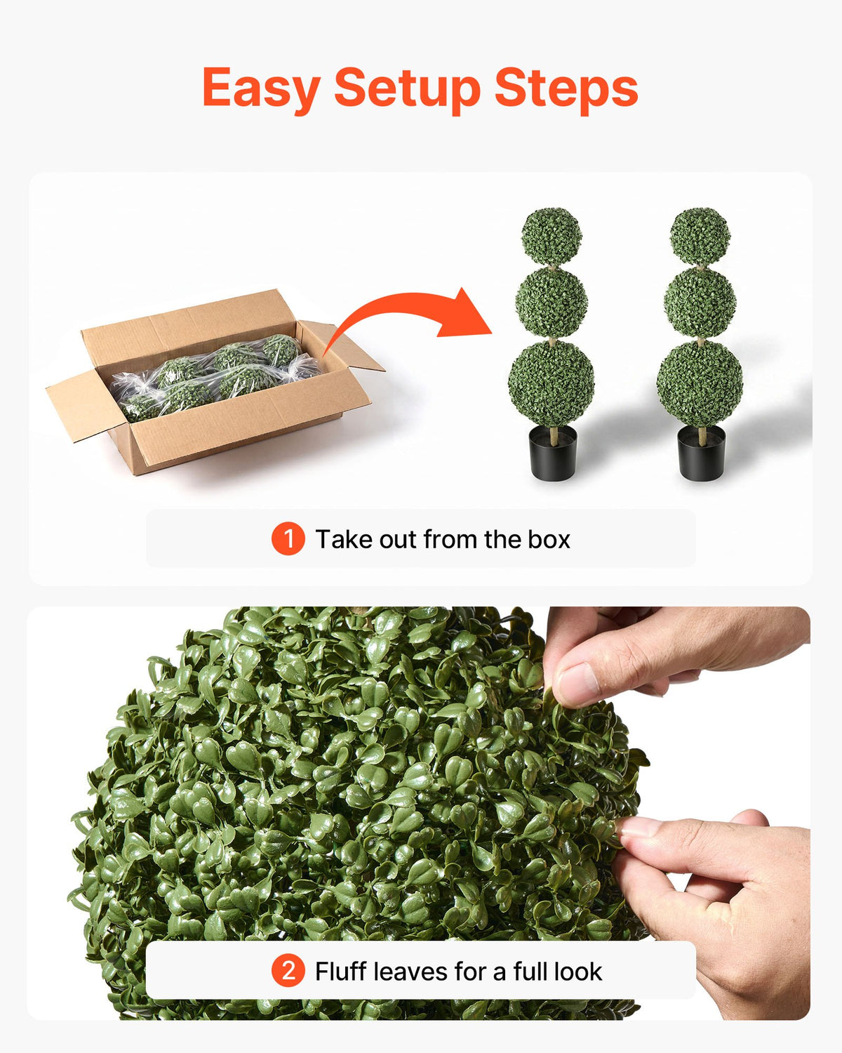 Artificial Boxwood Topiary Triple Ball 914 mm Set of 2 Greenery Decor, Premium PE Fake Trees, Year-Round Indoor & Outdoor Faux Green Plant for Front Door, Entryway, Porch, Balcony, Patio, Garden