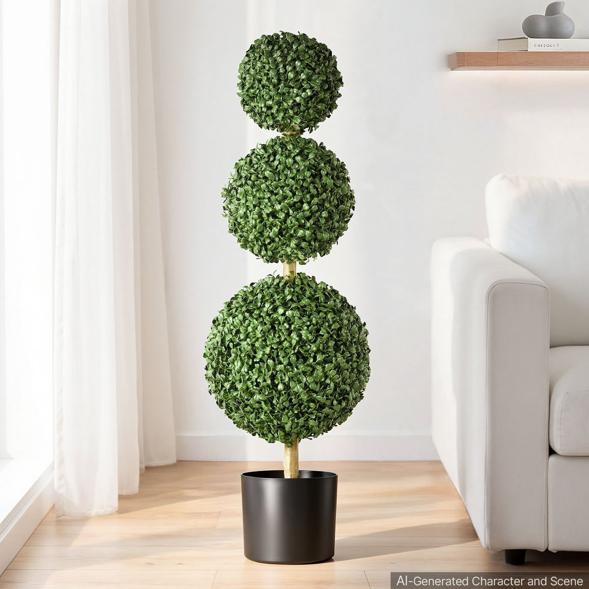 Artificial Boxwood Topiary Triple Ball 914 mm Set of 2 Greenery Decor, Premium PE Fake Trees, Year-Round Indoor & Outdoor Faux Green Plant for Front Door, Entryway, Porch, Balcony, Patio, Garden