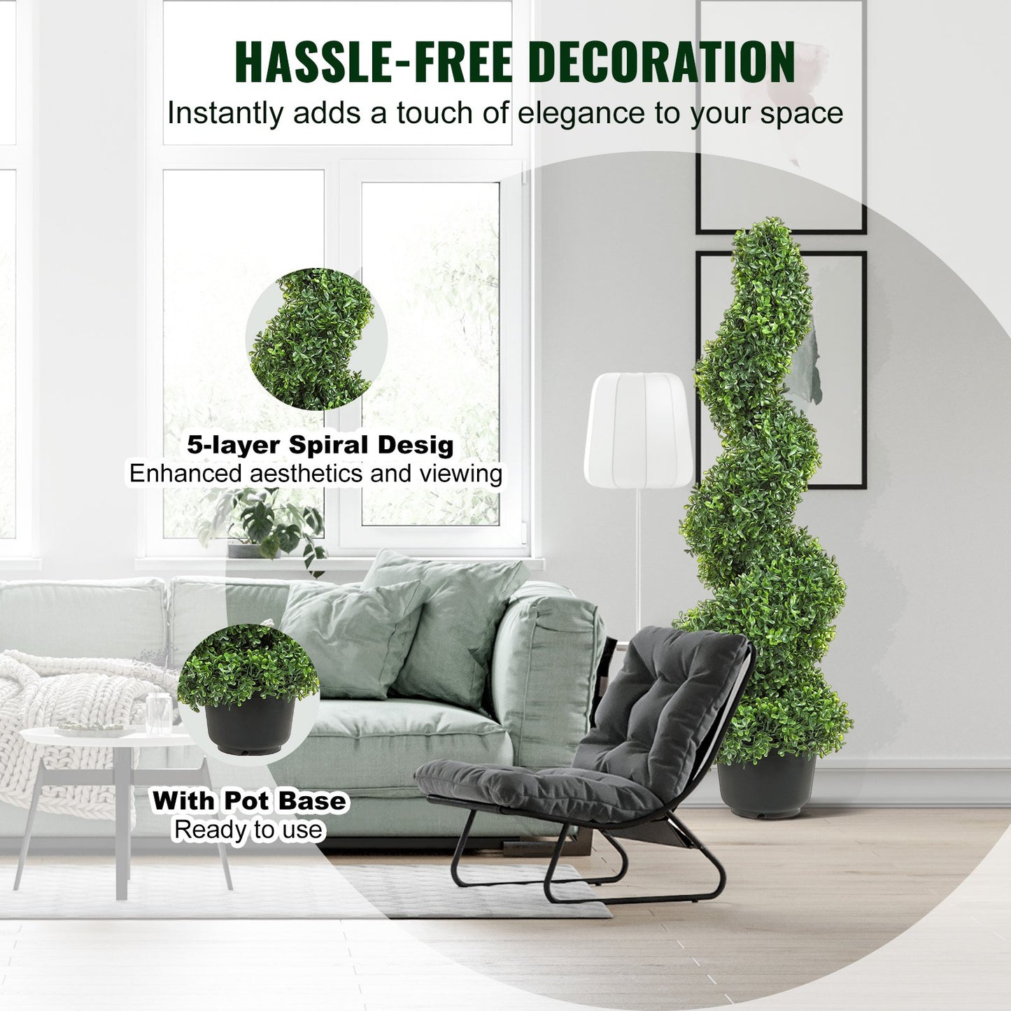 VEVOR Artificial Topiaries Boxwood Trees, 7.6cm Tall (2 Pieces) Faux Topiary Plant