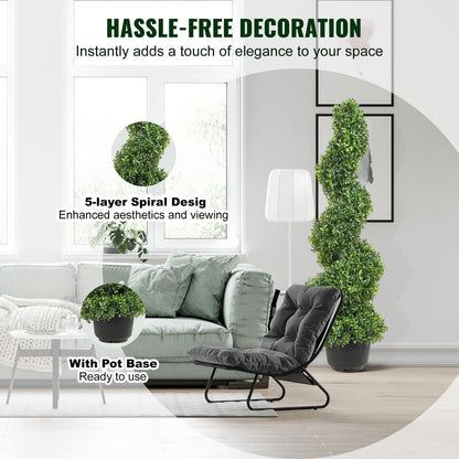 Pair of 0.076m Tall Artificial Boxwood Topiary Trees for Indoor/Outdoor Decor