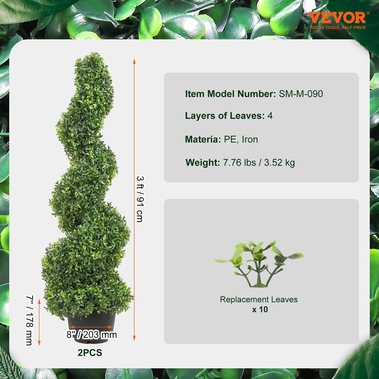 VEVOR Artificial Topiaries Boxwood Trees, 7.6cm Tall (2 Pieces) Faux Topiary Plant