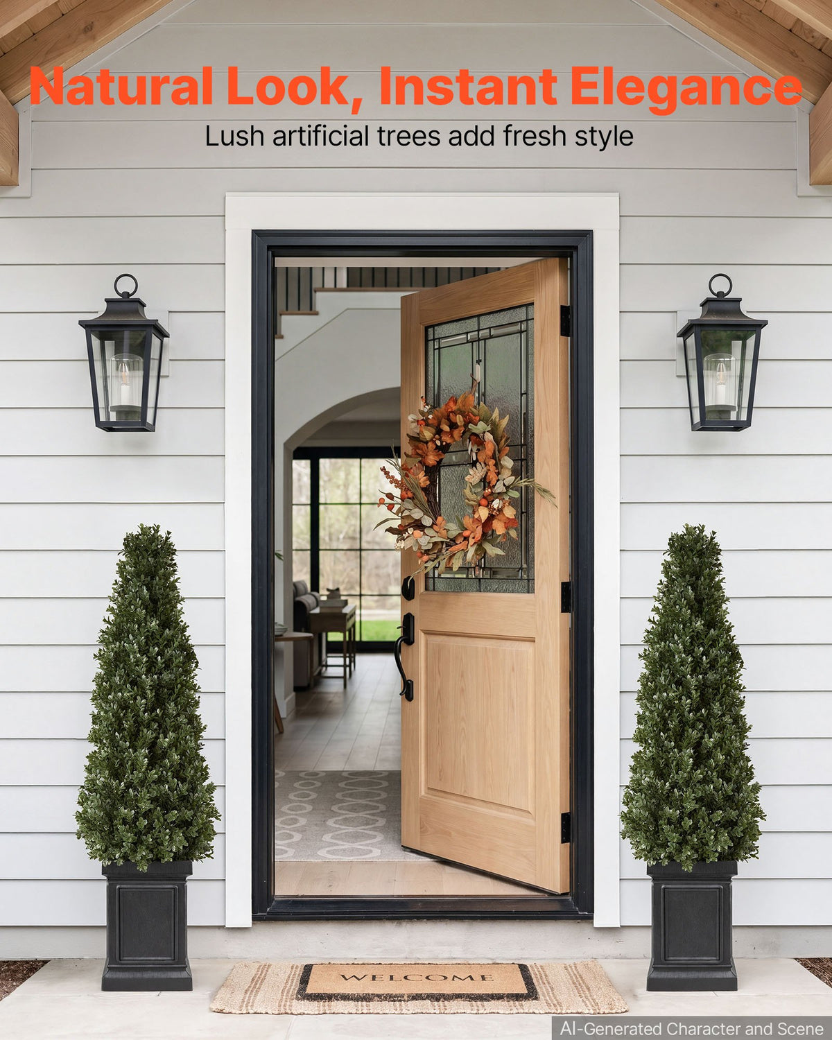 Artificial Boxwood Topiary 1000 mm Set of 2 with Sturdy Pot Greenery, Premium PE Fake Trees, Year-Round Indoor & Outdoor Faux Green Plant for Front Door, Entryway, Porch, Balcony, Patio, Garden