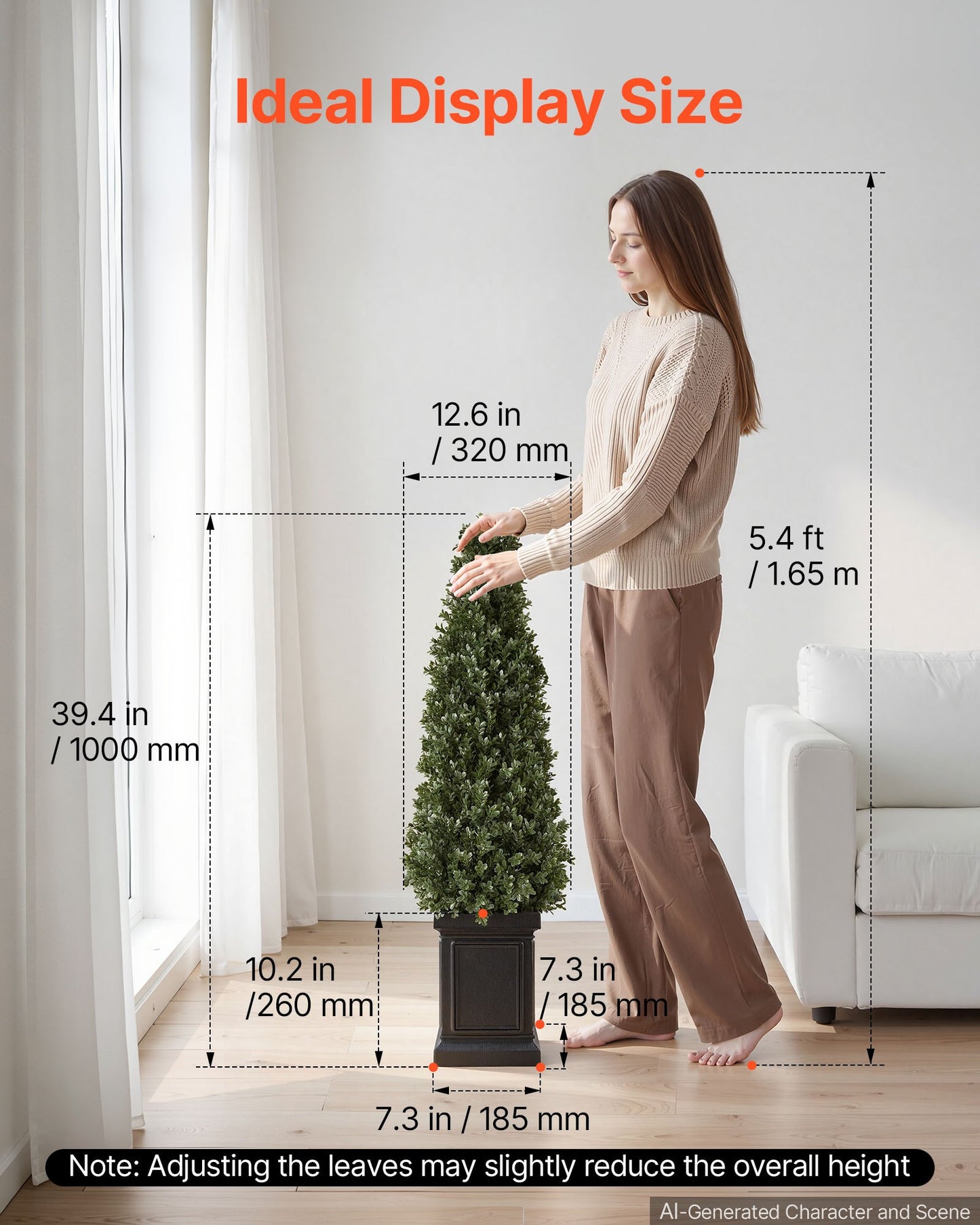 Artificial Boxwood Topiary 1000 mm Set of 2 with Sturdy Pot Greenery, Premium PE Fake Trees, Year-Round Indoor & Outdoor Faux Green Plant for Front Door, Entryway, Porch, Balcony, Patio, Garden