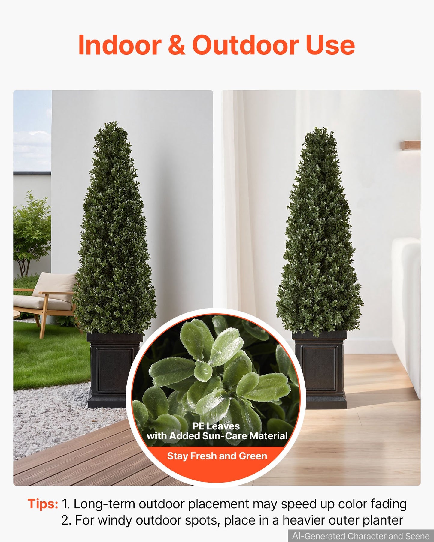 Artificial Boxwood Topiary 1000 mm Set of 2 with Sturdy Pot Greenery, Premium PE Fake Trees, Year-Round Indoor & Outdoor Faux Green Plant for Front Door, Entryway, Porch, Balcony, Patio, Garden