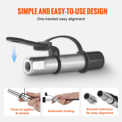 Grease Gun Coupler 2 PCS, 10000 PSI High Pressure, 3-Jaw Locking Quick Release Grease Gun Tip with Hose/Cleaner/Extension Needle/Leak-Proof Cap, Compatible with All Grease Guns 1/8" NPT Fittings