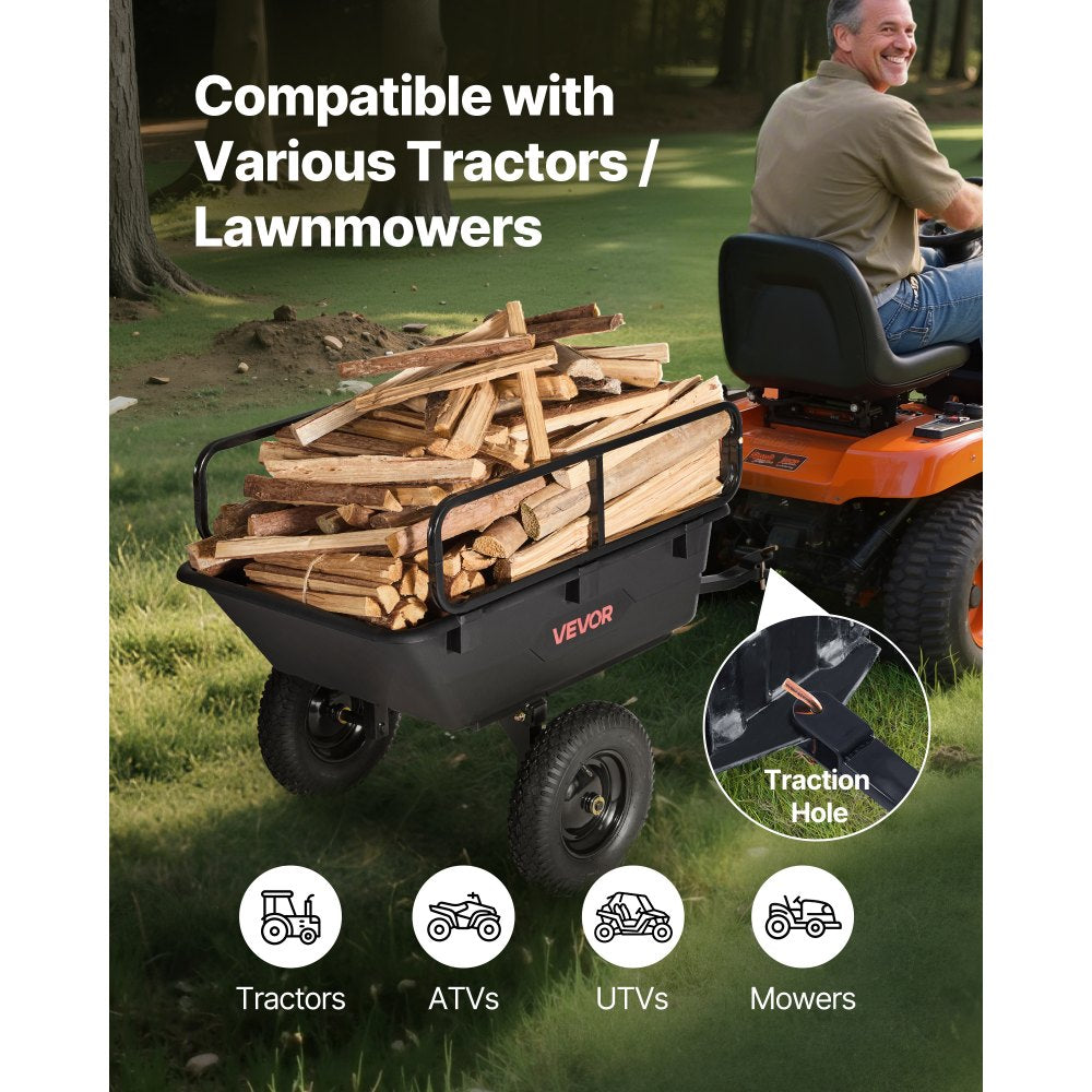 VEVOR Dump Trailer 227 kg 10 Cu. Ft Tow Behind Plastic Garden ATV Trailer Cart