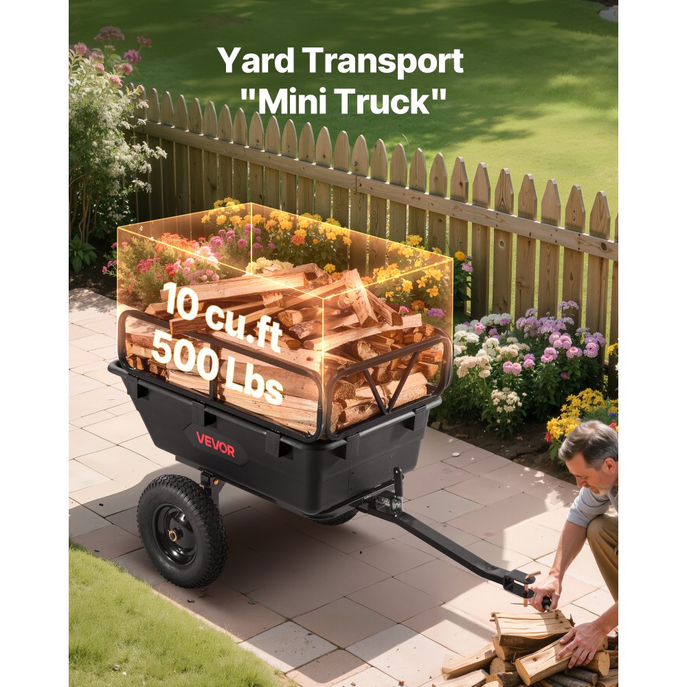 VEVOR Dump Trailer 227 kg 10 Cu. Ft Tow Behind Plastic Garden ATV Trailer Cart