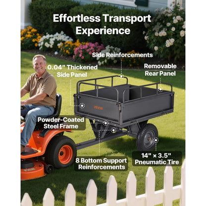 VEVOR Steel Dump Cart 10 Cu. Ft 227 kg for ATV/UTV Trailer Tow Behind Heavy Duty