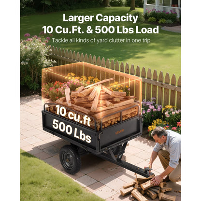 VEVOR Steel Dump Cart 10 Cu. Ft 227 kg for ATV/UTV Trailer Tow Behind Heavy Duty