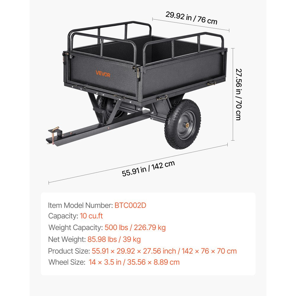 VEVOR Steel Dump Cart 10 Cu. Ft 227 kg for ATV/UTV Trailer Tow Behind Heavy Duty