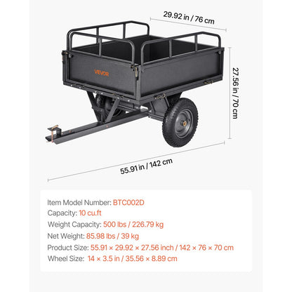 VEVOR Steel Dump Cart 10 Cu. Ft 227 kg for ATV/UTV Trailer Tow Behind Heavy Duty