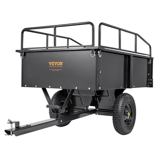 VEVOR Heavy Duty ATV Trailer Steel Dump Cart, 750-Pound 15 Cubic Feet, Garden Utility