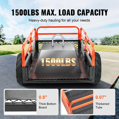 VEVOR Heavy Duty Steel ATV Dump Trailer, 1500-Pound Load Capacity 15 Cubic Feet,