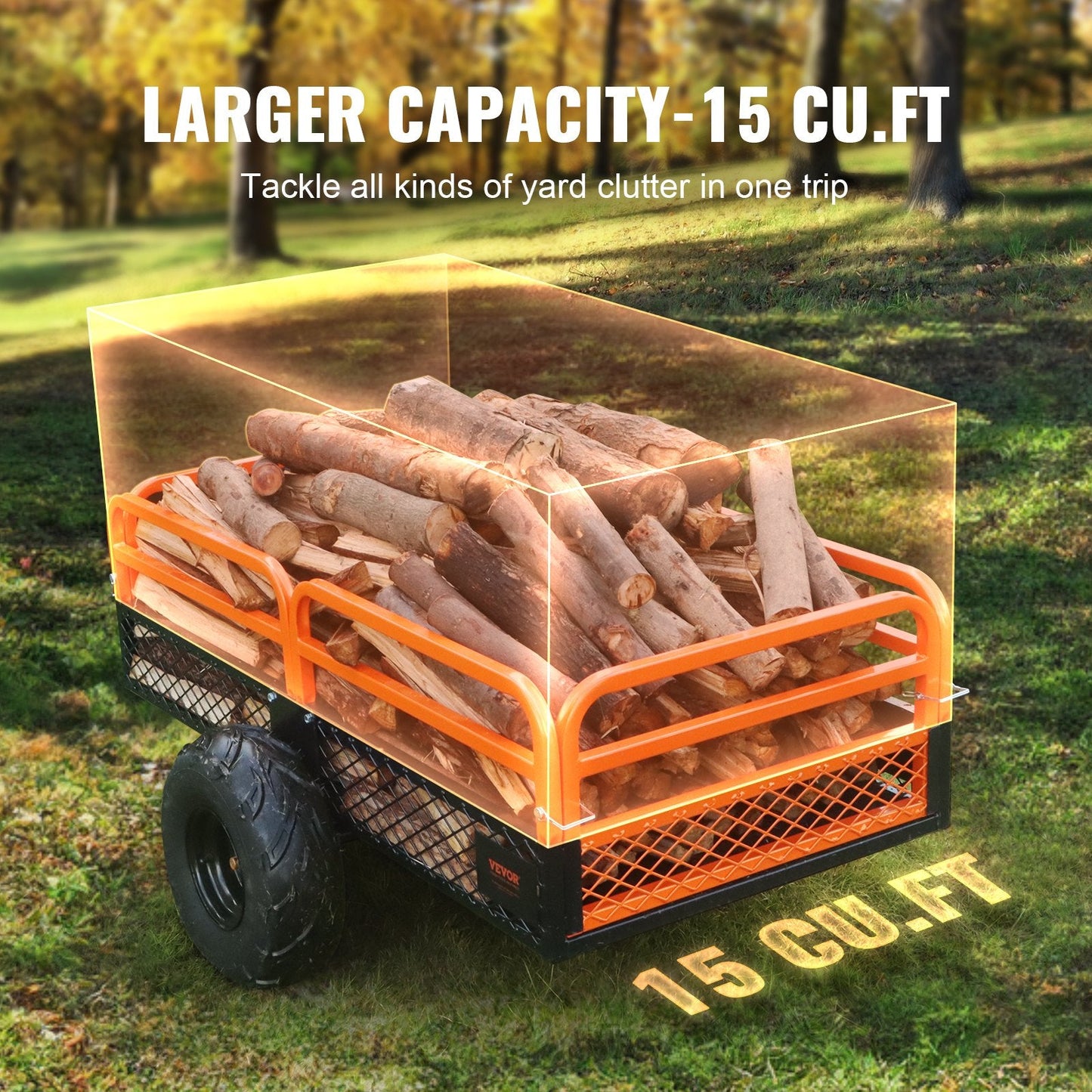 Heavy Duty Steel ATV Dump Trailer, 680 kg Load, 15 Cu. Ft. Capacity, Towable