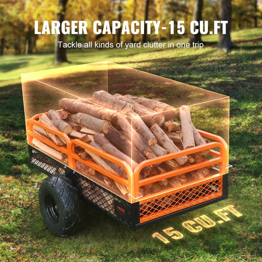 Heavy Duty Steel ATV Dump Trailer, 680 kg Load, 15 Cu. Ft. Capacity, Towable